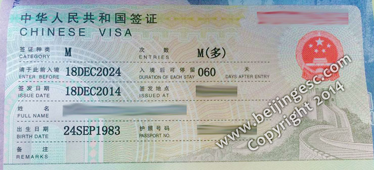 10 Year Chinese M Visa for American